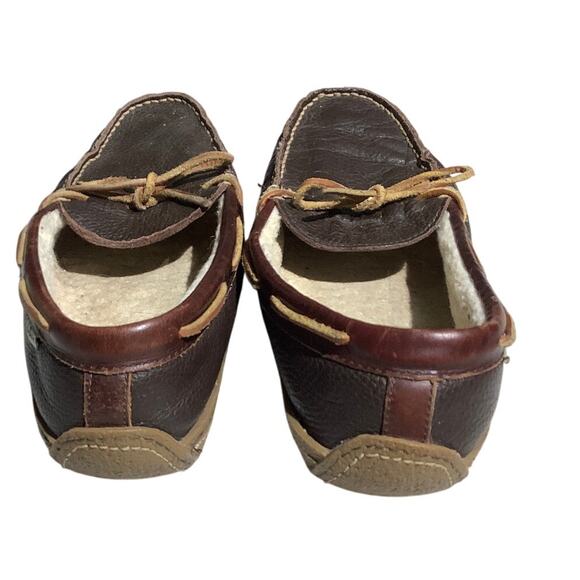 L.L. Bean Men’s Slippers Size 11 — Brown, Leather, Fuzzy Lined - Picture 3 of 6
